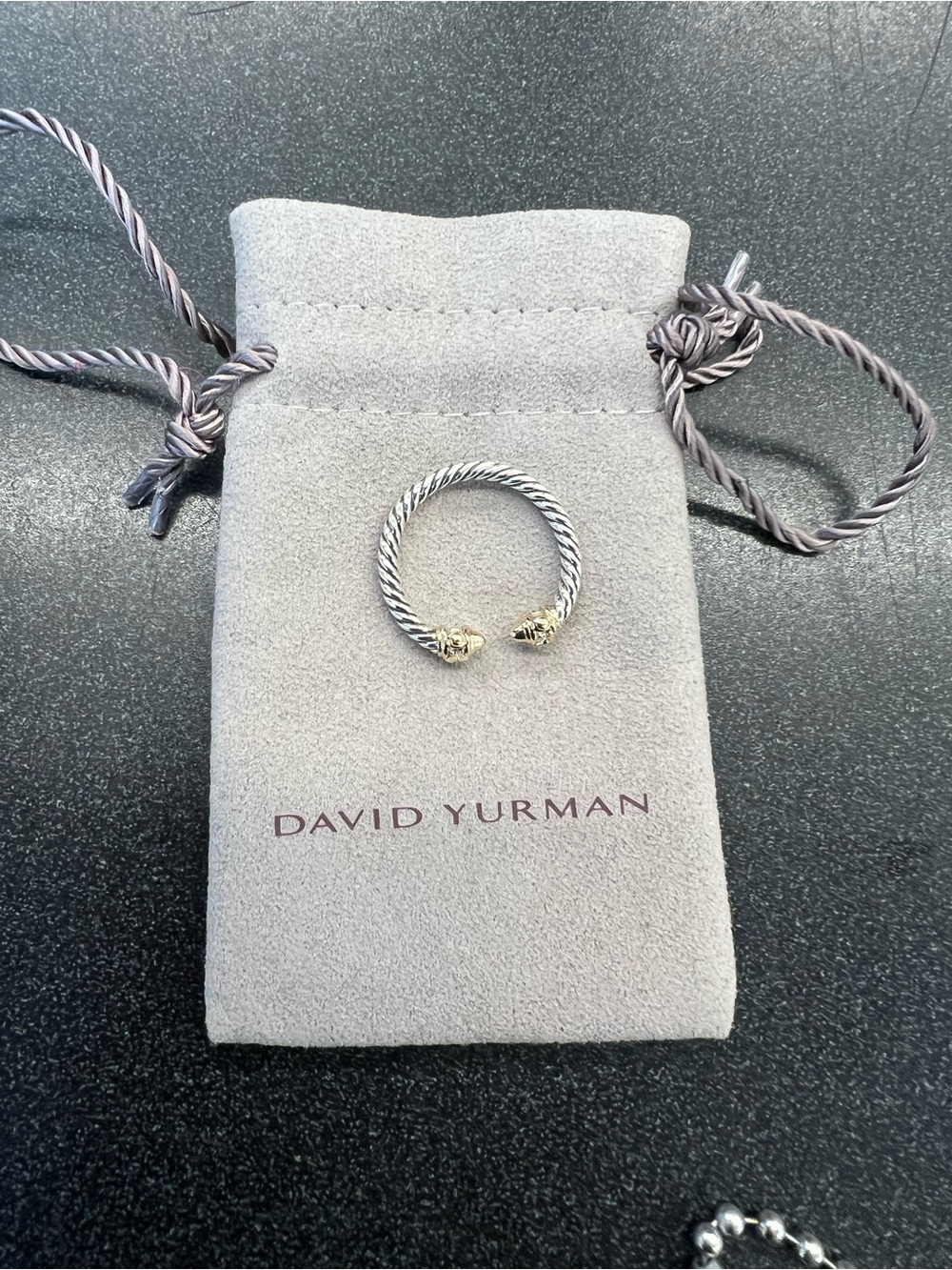 David Yurman renaissance Silver Cable Open Ring with Gold Terminals & diamonds